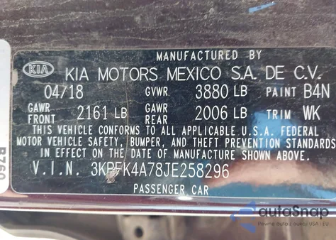2018 Kia Forte Lx from USA, damaged, VIN 3KPFK4A78JE258296